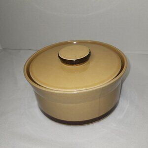 Vintage Ginger Stoneware Lidded Crock 4" H x 8" L x 7" W
